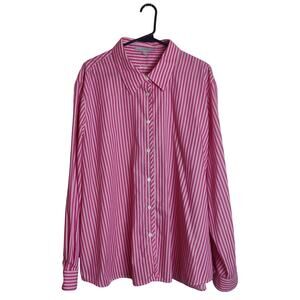 Foxcroft Wrinkle Free Shaped Fit Pink Candy Striped Button Up Shirt 24W Preppy